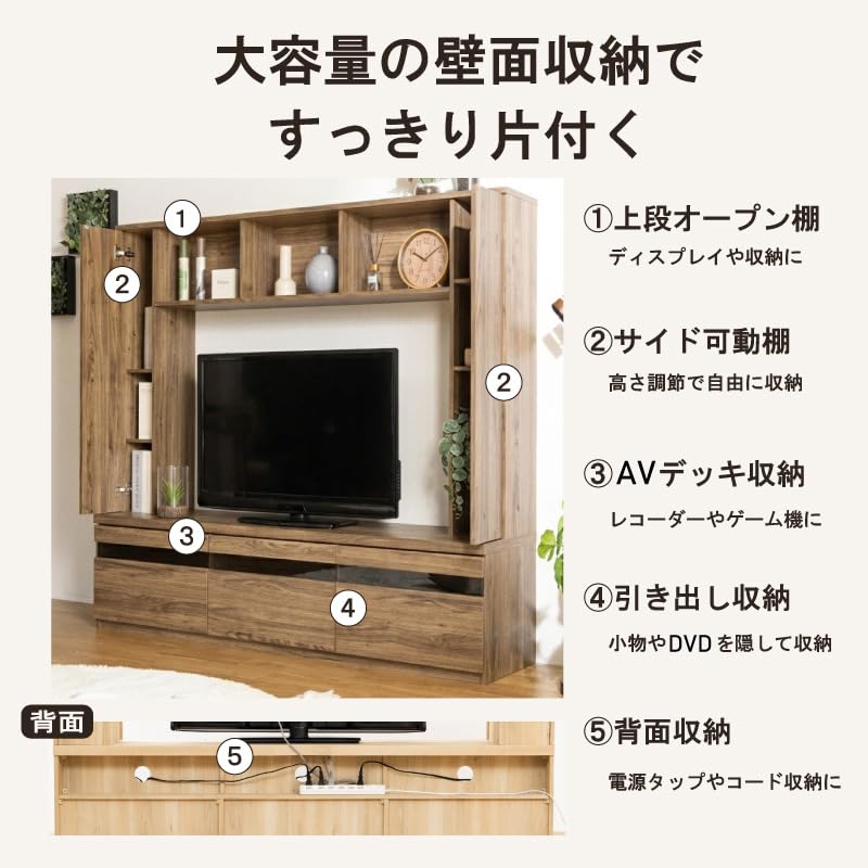 Amazon｜三栄コーポレーション テレビボード ハイタイプ 幅180cm 壁面